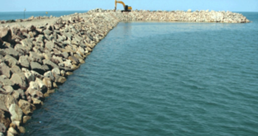 Construction of coastal protection structures on the eastern island of the Ramsar coastal bypass project